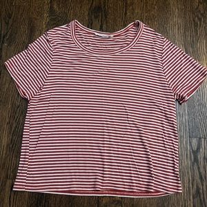 caution to the wind striped red/dark pink cropped shirt